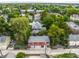 Aerial view shows a neighborhood with varied home styles and mature trees at 1320 N New Jersey St, Indianapolis, IN 46202