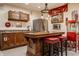 Basement bar area featuring a wooden countertop with two red stools and a vintage Coca Cola motif at 1320 N New Jersey St, Indianapolis, IN 46202