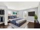 Bright main bedroom with a closet with sliding doors, large bed, and mounted TV at 1842 Tallman Ave, Indianapolis, IN 46218