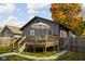 Wooden deck with umbrella and table, situated in a well-maintained backyard at 4818 Guilford Ave, Indianapolis, IN 46205