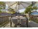 Outdoor dining area on deck with a large umbrella and seating for six at 4818 Guilford Ave, Indianapolis, IN 46205