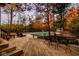 Wooden deck beside the pool, creating a relaxing outdoor oasis surrounded by trees in autumn at 5015 Watersite Cir, Indianapolis, IN 46254