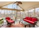 Relaxing screened porch with comfortable seating and views of the yard and swimming pool at 5015 Watersite Cir, Indianapolis, IN 46254