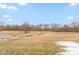 Backyard and green space with some snow and a treeline along the back of the property at 5344 Misthaven Ln, Greenwood, IN 46143