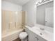 Clean bathroom featuring a shower-tub combo, and a white vanity at 5721 Rosemont Ct, Indianapolis, IN 46254