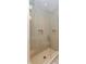 Modern walk-in shower with glass door, tiled walls, and recessed shelving at 802 N Meridian St # 205, Indianapolis, IN 46204
