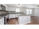 Modern kitchen boasts white cabinets, stainless appliances, granite countertops, and stylish backsplash at 3113 Cassara Dr, Indianapolis, IN 46203