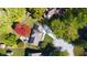 Aerial view of a home surrounded by lush green and red trees with a circular driveway at 5704 Springhollow Ct, Avon, IN 46123