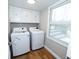 Functional laundry room with washer, dryer, and storage cabinets at 5704 Springhollow Ct, Avon, IN 46123