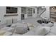 Finished basement with a TV area, built-in shelving, and a play area featuring a white table and gray chairs at 6009 N Washington Blvd, Indianapolis, IN 46220