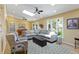Bright living room features skylights, ceiling fans, and comfortable seating at 14 Kessler Blvd W Dr, Indianapolis, IN 46208
