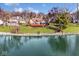 Aerial view of the backyard with lake access, mature trees, and well-maintained lawn at 5519 Fall Creek Rd, Indianapolis, IN 46220