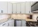 Modern kitchen with white cabinets, granite countertops, and stainless steel appliances at 611 N Park Ave # 414, Indianapolis, IN 46204