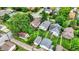 A neighborhood with well-maintained lawns, mature trees, detached garages, and single-Gathering homes at 960 Cameron St, Indianapolis, IN 46203