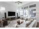 Bright living room with large windows, modern furnishings, and sleek entertainment setup at 1225 Amberley Way, Westfield, IN 46074