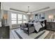 Serene main bedroom with large windows, tray ceilings, elegant lighting, and a comfortable sitting area at 13610 Grand Abbey Way, Fishers, IN 46037