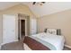 Bedroom featuring a bed, a ceiling fan, and neutral walls for a calming effect at 2838 Violet W Ct, Columbus, IN 47201