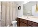 Bathroom featuring a vanity with a single sink and shower with curtain at 3924 Bear Creek Way, Carmel, IN 46074