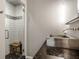 Stylish bathroom with a glass-enclosed shower and modern sink at 501 Fletcher Ave # D, Indianapolis, IN 46203