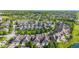Scenic aerial view of a neighborhood featuring tree-lined streets and beautifully landscaped homes near a tranquil pond at 6691 Beekman Pl, Zionsville, IN 46077