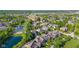 A peaceful, verdant neighborhood featuring houses, greenery, and a placid body of water from an aerial perspective at 6691 Beekman Pl, Zionsville, IN 46077