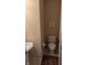 Compact powder room with pedestal sink, toilet, and artwork, featuring a colorful rug at 6691 Beekman Pl, Zionsville, IN 46077