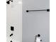 Well-lit bathroom with modern black fixtures including a shower head, faucet, and towel bar at 725 Queenswood Dr, Indianapolis, IN 46217