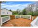Wood patio featuring white railings and beautiful views of the well-maintained lawn at 13841 Waywing Ct, Carmel, IN 46033