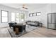 Cozy living room features shiplap walls, comfortable seating, modern fixtures, and an attractive area rug at 1526 Laurel St, Indianapolis, IN 46203