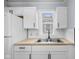 Close-up of kitchen sink and butcher block countertops paired with updated white cabinets and stainless steel hardware at 2040 Laurel St, Indianapolis, IN 46203