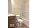This bathroom has a single sink vanity, a toilet, and a shower/tub combo at 3885 Berkdale Ct, Columbus, IN 47203