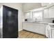 Close up view of a kitchen with white cabinets, a modern sink, and black appliances at 523 Terrace Ave, Indianapolis, IN 46203