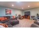 Finished basement with comfortable seating, entertainment center, and cozy atmosphere perfect for relaxation and entertainment at 7823 Beechwood Farms Dr, Avon, IN 46123