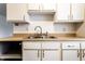 Kitchen features bright white cabinets, laminate counters and stainless sink at 8004 Minlo Dr, Indianapolis, IN 46227
