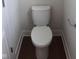 Close-up of a standard white toilet with wood-look flooring and simple, clean design in a home's bathroom at 10483 St Anne Dr, Zionsville, IN 46077