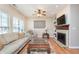 Comfortable living room featuring a fireplace, hardwood flooring, and a ceiling fan at 1225 Middlebury Dr, Westfield, IN 46074