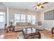 Inviting living room showcasing hardwood floors, large windows, and a comfortable seating area at 1225 Middlebury Dr, Westfield, IN 46074