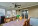 Covered back porch, set up as a dining area with a ceiling fan and views of the backyard at 1288 Ivory Ct, Greenwood, IN 46143