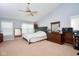 A full view of this main bedroom suite with carpet, ceiling fan, and neutral colors at 1288 Ivory Ct, Greenwood, IN 46143