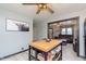 Open floor plan featuring a butcher block island with seating flowing into the living room at 218 E Carlisle St, Mooresville, IN 46158