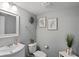 Cozy bathroom featuring a vanity sink, toilet, and stylish decorative accents at 2913 W Broderie Ln, Monrovia, IN 46157