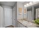 Bathroom featuring a vanity with a sink, decorative accents, and a shower with a white curtain at 2913 W Broderie Ln, Monrovia, IN 46157