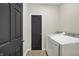 Dedicated laundry room with modern appliances and door to other rooms at 3423 Shadow Bend Dr, Columbus, IN 47201