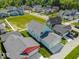 Aerial view of new construction homes in a neighborhood with grassy lots and tree-lined streets at 5421 Upper Garden Way, Zionsville, IN 46077