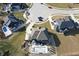 Aerial view of the property in a suburban neighborhood, showcasing the pool and surrounding landscape at 5683 Oakmont Blvd, Bargersville, IN 46106