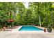 Lounge in style by the pool in this serene backyard surrounded by a lush forest at 5977 S 800 E, Zionsville, IN 46077