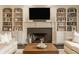 Close-up of living room fireplace with built-in shelving and modern decor at 14297 Matt St, Carmel, IN 46033
