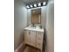 Modern bathroom showcasing a white vanity, updated fixtures, and contemporary lighting at 8468 N Baltimore Rd, Monrovia, IN 46157