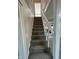 Carpeted stairs with white banister lead to upper level at 8468 N Baltimore Rd, Monrovia, IN 46157