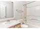 Clean bathroom with a single sink vanity, toilet, bathtub, and shower at 12243 Belfry Dr, Noblesville, IN 46060